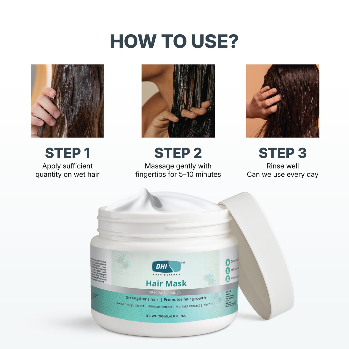 Hair Mask with Moringa, Keratin, Hibiscus & Rosemary | 200 ml