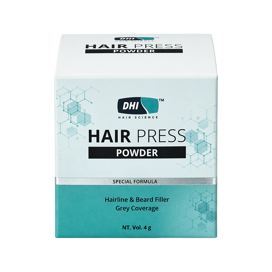 DHI Hair Press Powder - Instant Natural Grey Coverage, Hairline & Beard Filler, Matte Finish, Black, 4 gms