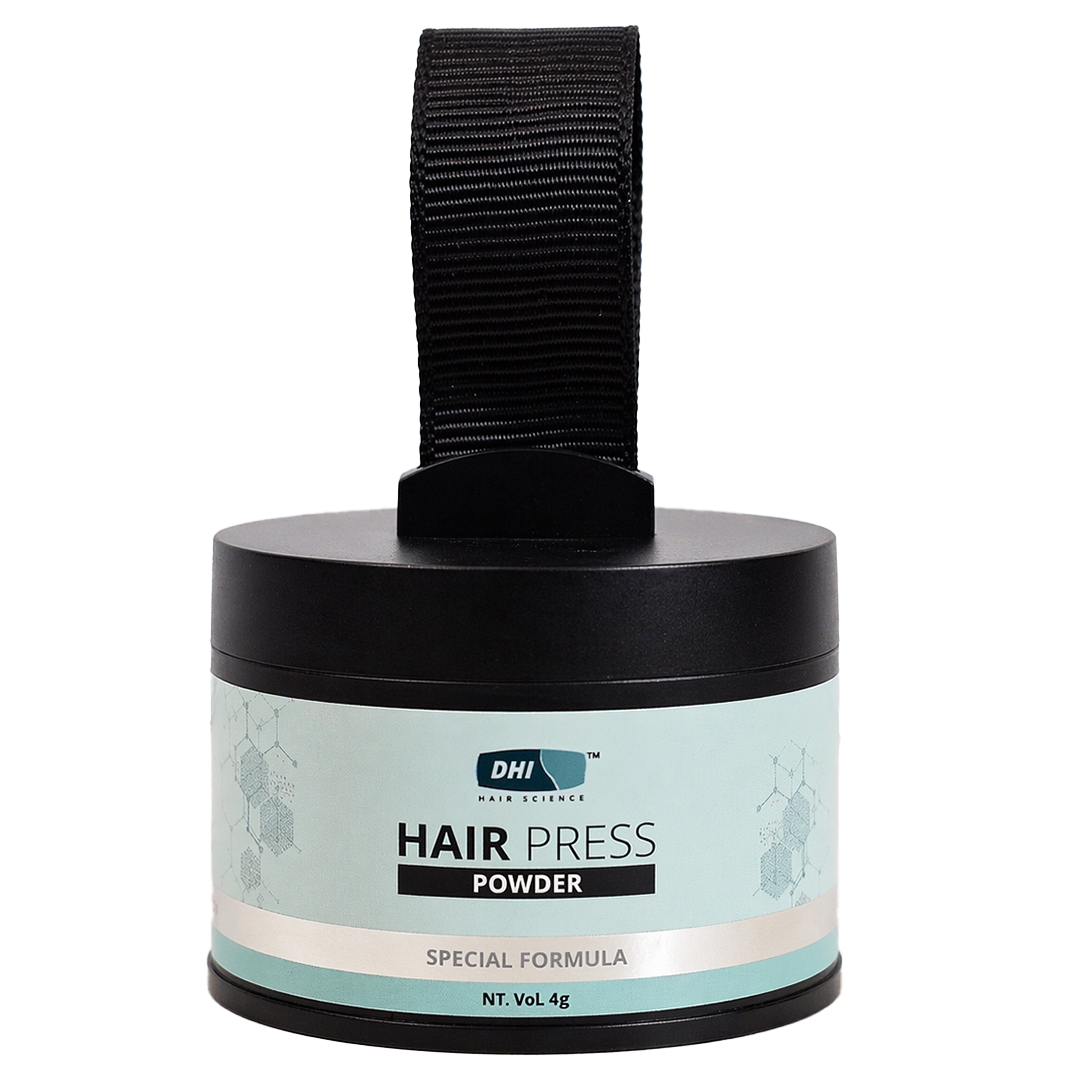 DHI Hair Press Powder - Instant Natural Grey Coverage, Hairline & Beard Filler, Matte Finish, Brown, 4 gms