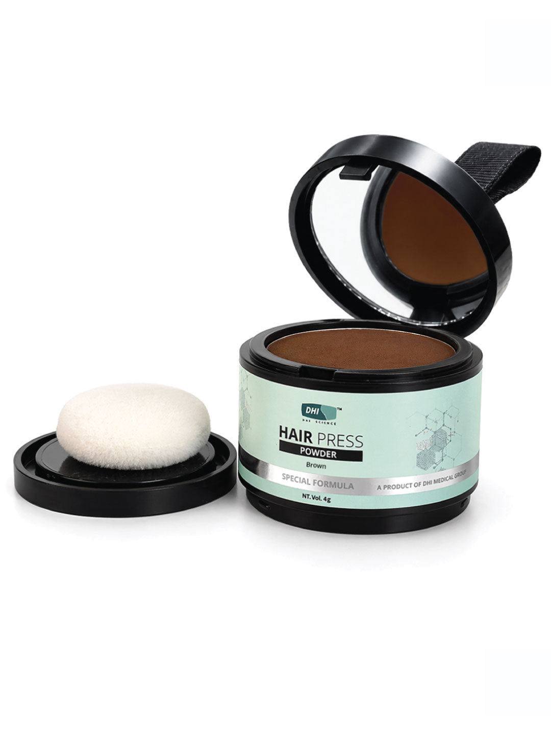 DHI Hair Press Powder - Instant Natural Grey Coverage, Hairline & Beard Filler, Matte Finish, Brown, 4 gms
