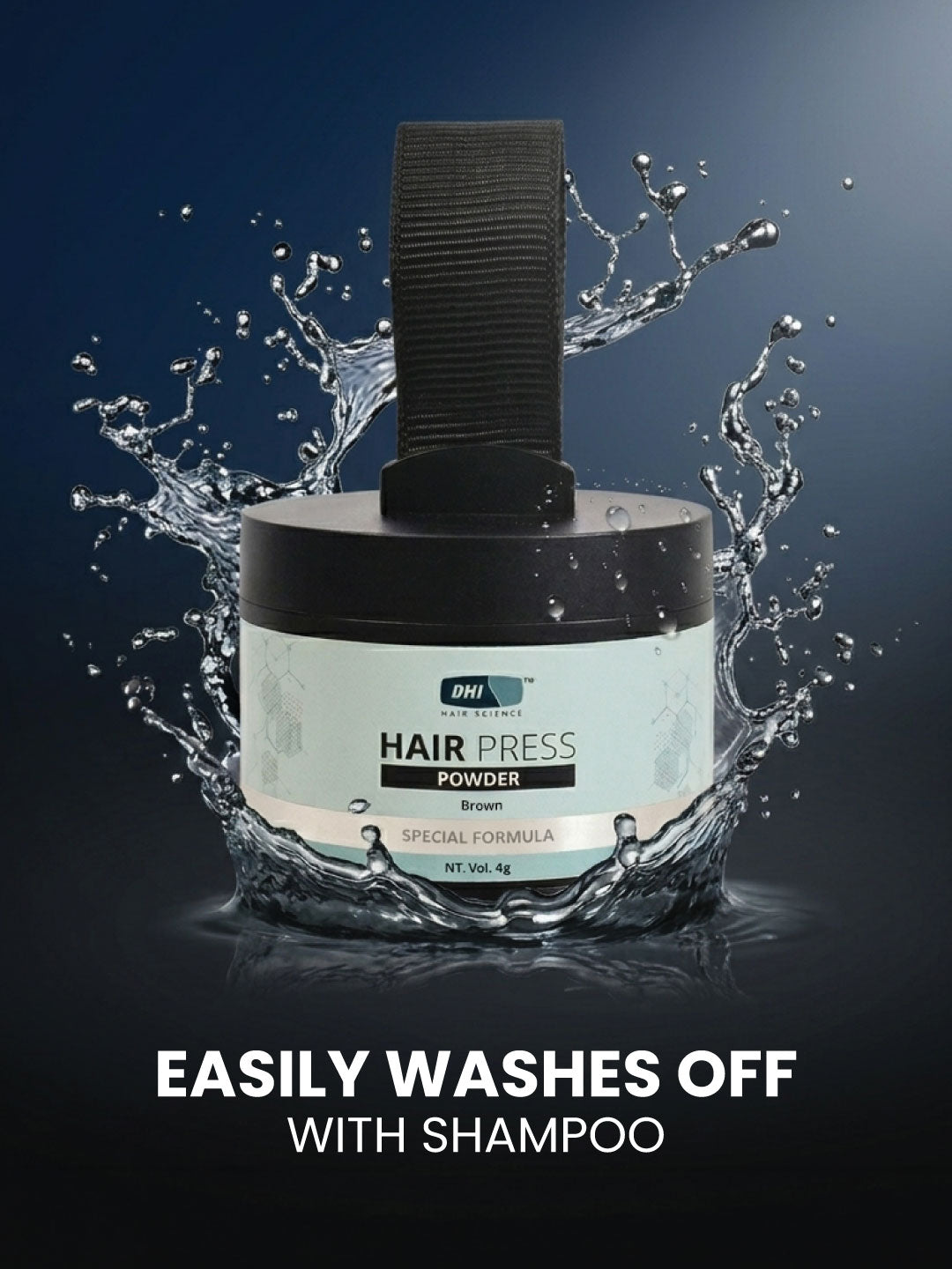 DHI Hair Press Powder - Instant Natural Grey Coverage, Hairline & Beard Filler, Matte Finish, Brown, 4 gms
