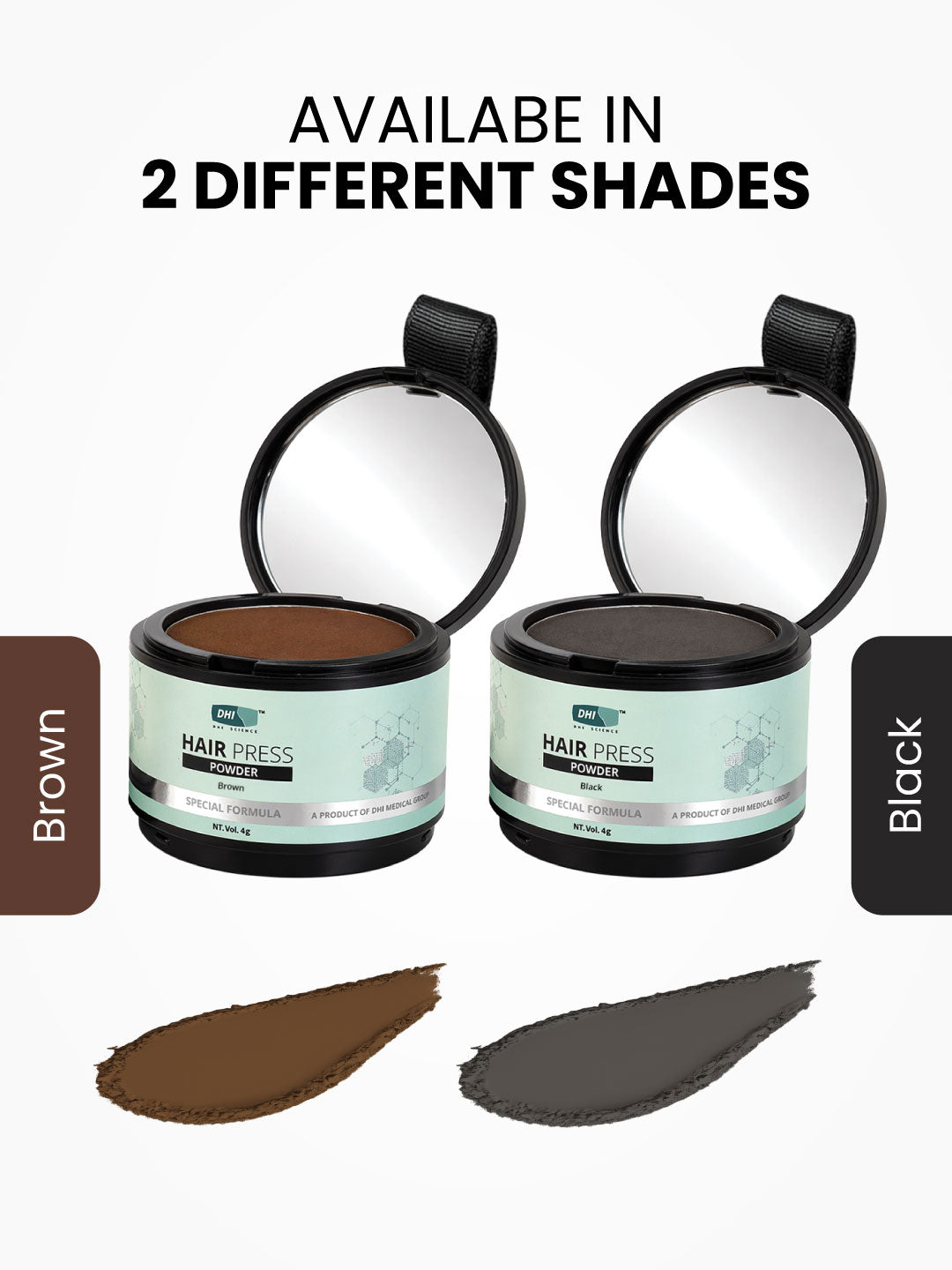 DHI Hair Press Powder - Instant Natural Grey Coverage, Hairline & Beard Filler, Matte Finish, Brown, 4 gms