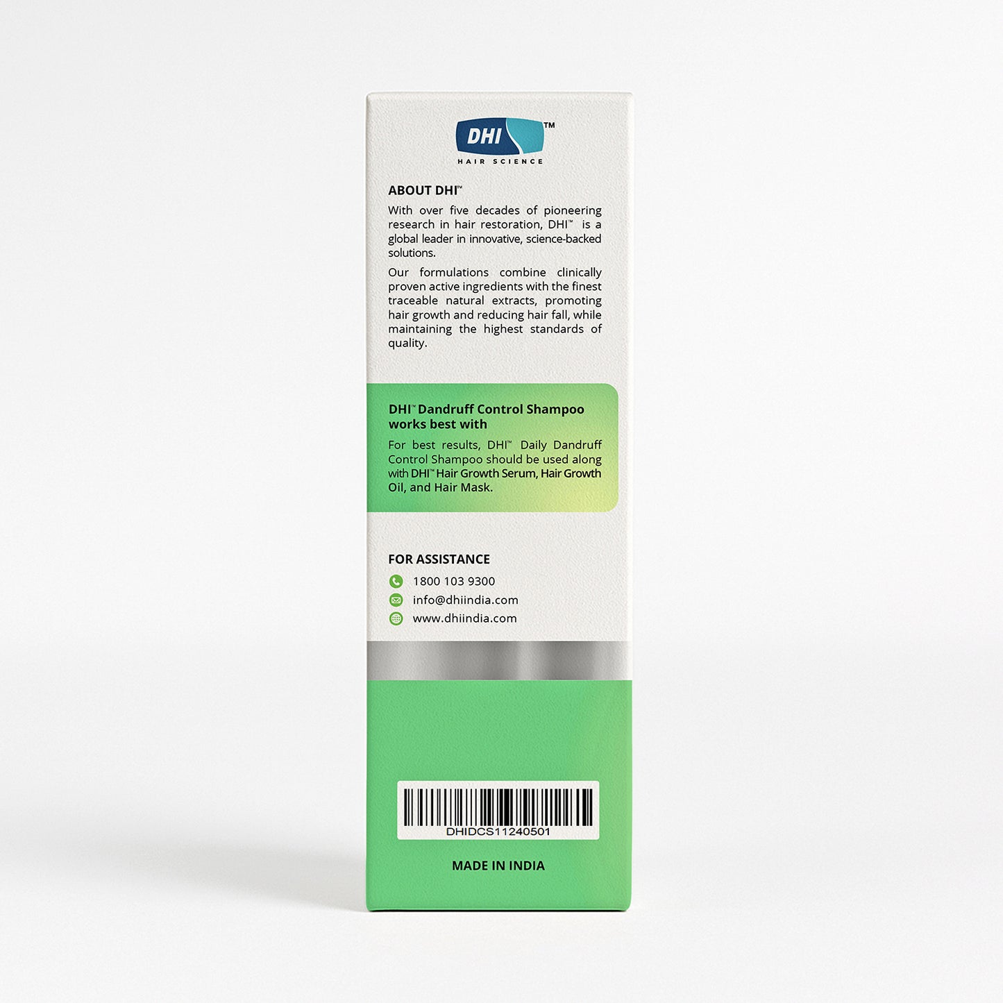DHI Dandruff Control Shampoo with Piroctone Olamine, Salicylic Acid, Neem Extract, Caffeine & Keratin | 200 ml