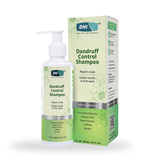 DHI Dandruff Control Shampoo with Piroctone Olamine, Salicylic Acid, Neem Extract, Caffeine & Keratin | 200 ml