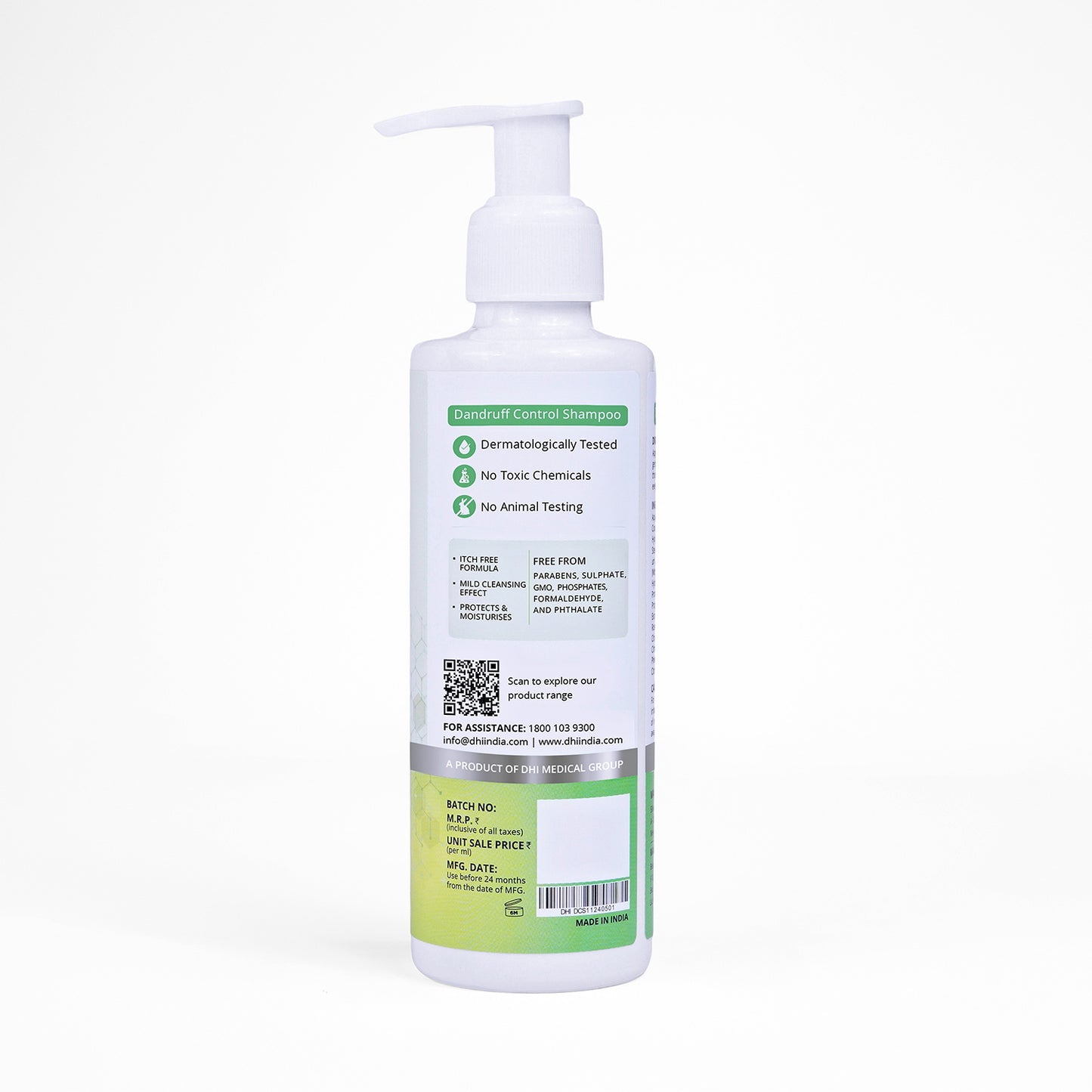 DHI Dandruff Control Shampoo with Piroctone Olamine, Salicylic Acid, Neem Extract, Caffeine & Keratin | 200 ml