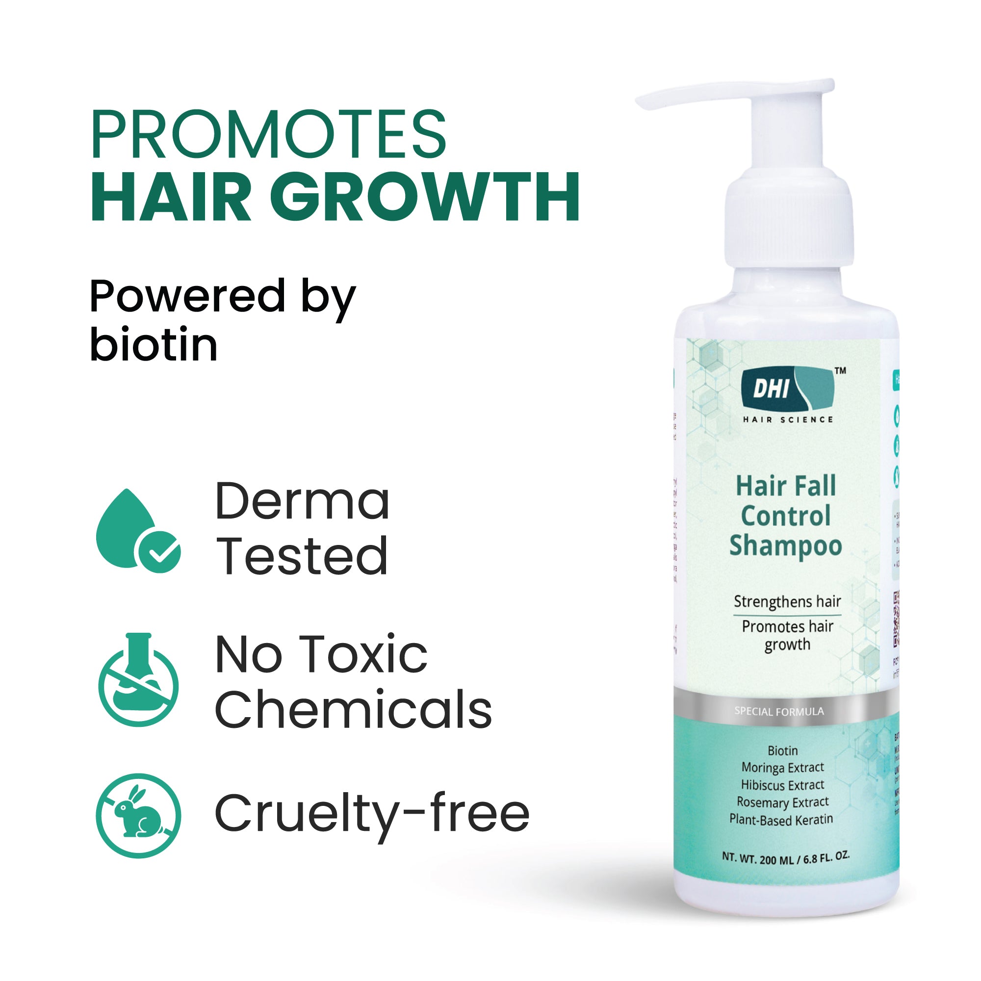 Hair Fall Control Shampoo with Plant based Biotin, Moringa & Rosemary | 200 ml