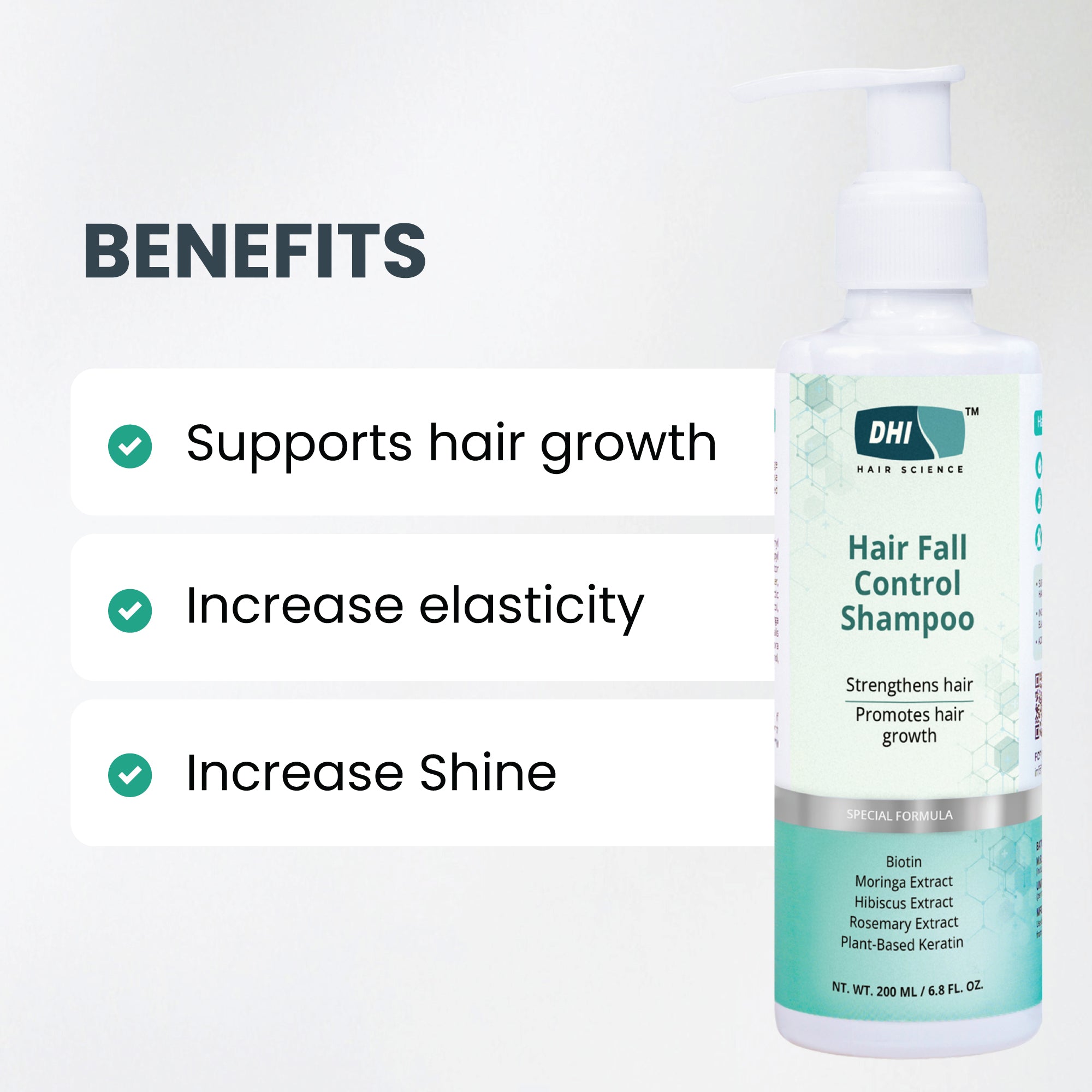 Hair Fall Control Shampoo with Plant based Biotin, Moringa & Rosemary | 200 ml