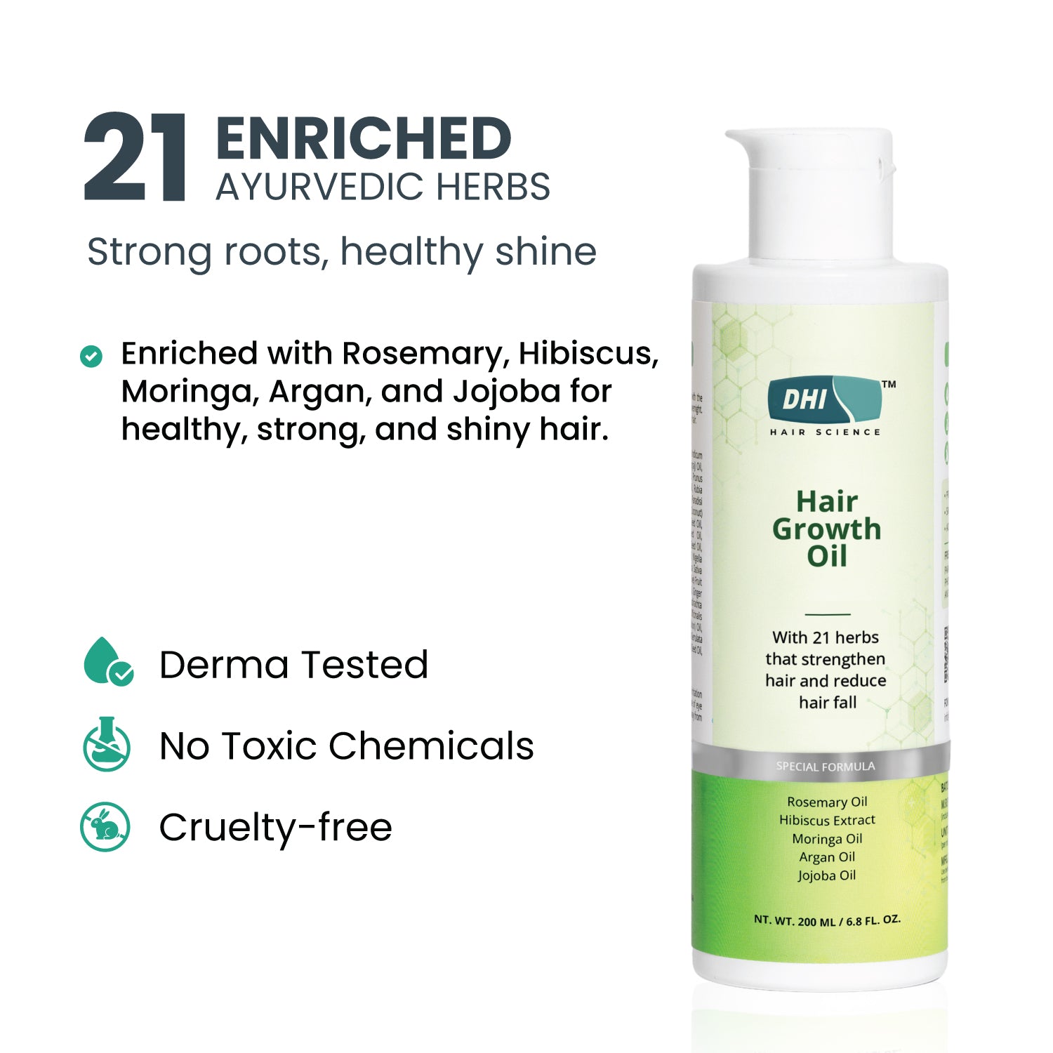 Hair Growth Oil with 21 Herbs, included Rosemary, Hibiscus | 200 ml
