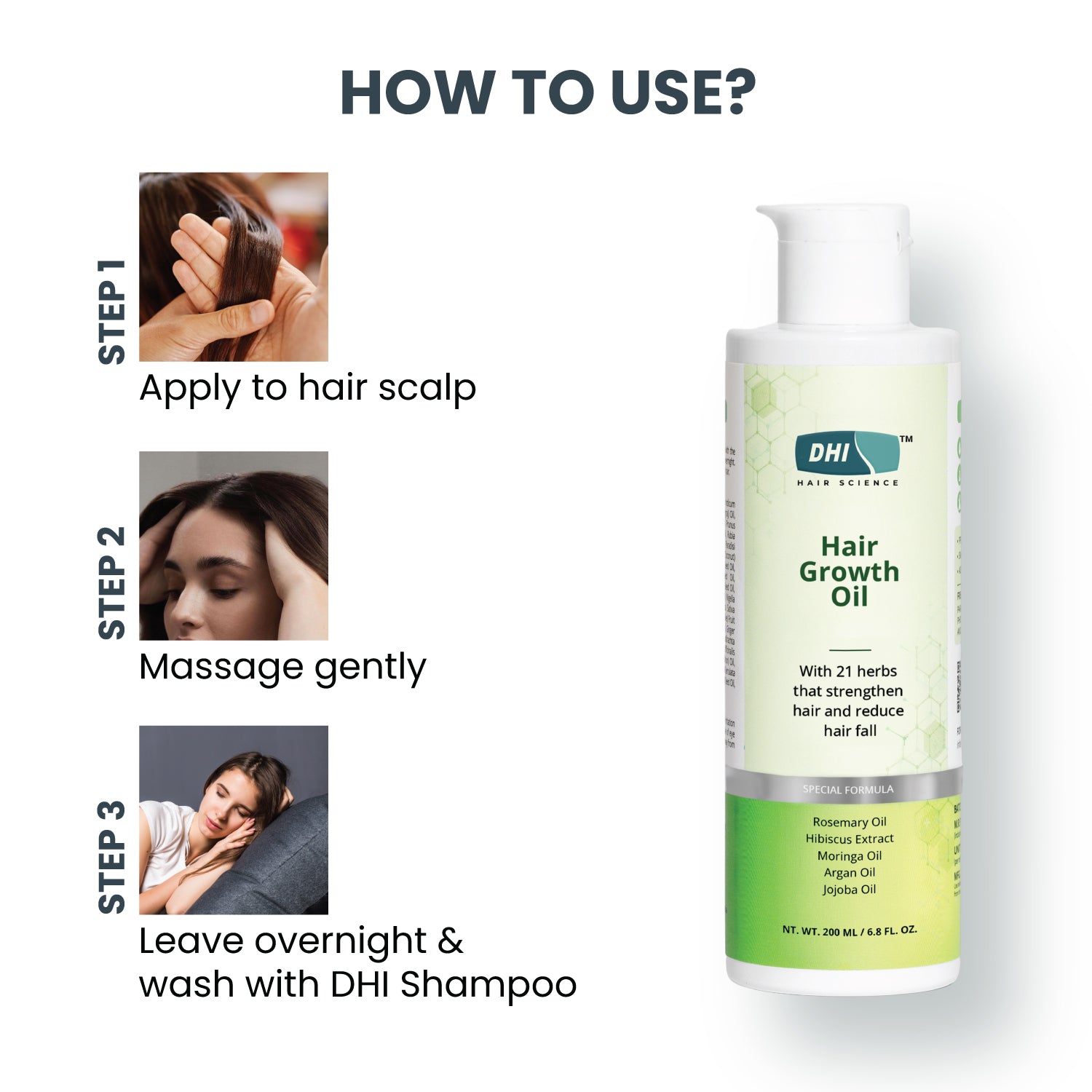Hair Growth Oil with 21 Herbs, included Rosemary, Hibiscus | 200 ml