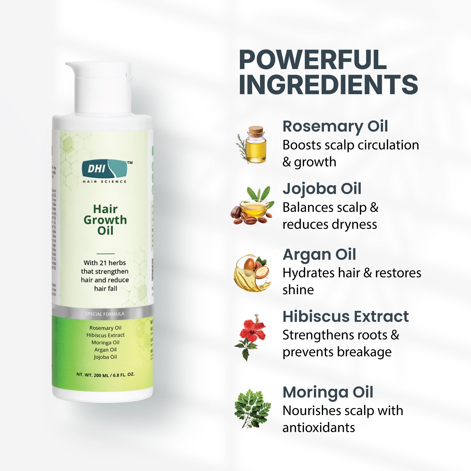 Hair Growth Oil with 21 Herbs, included Rosemary, Hibiscus | 200 ml