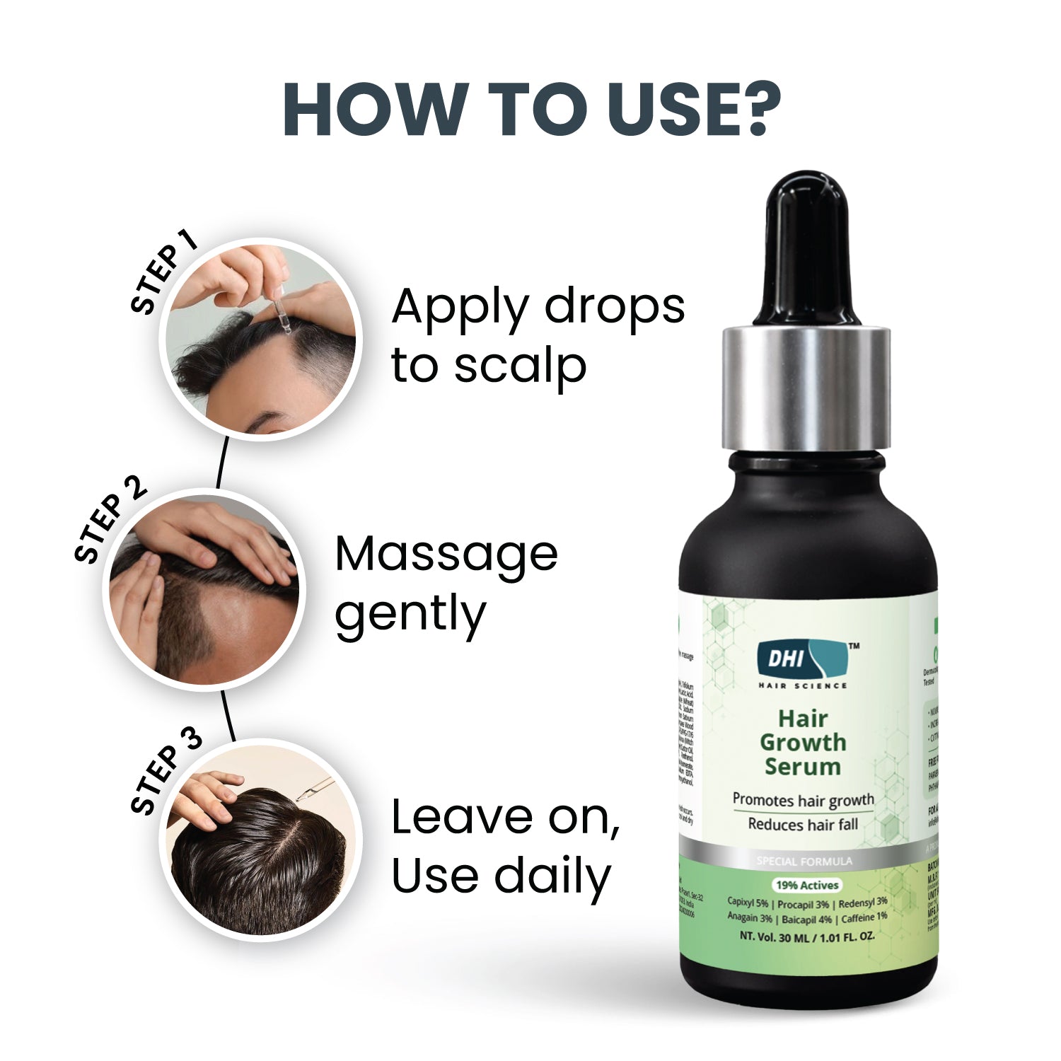 Hair Growth Serum with 19% Active Blend | 5% Capixyl, 3% Procapil, 3% Redensyl, 3% Anagain | 30 ml