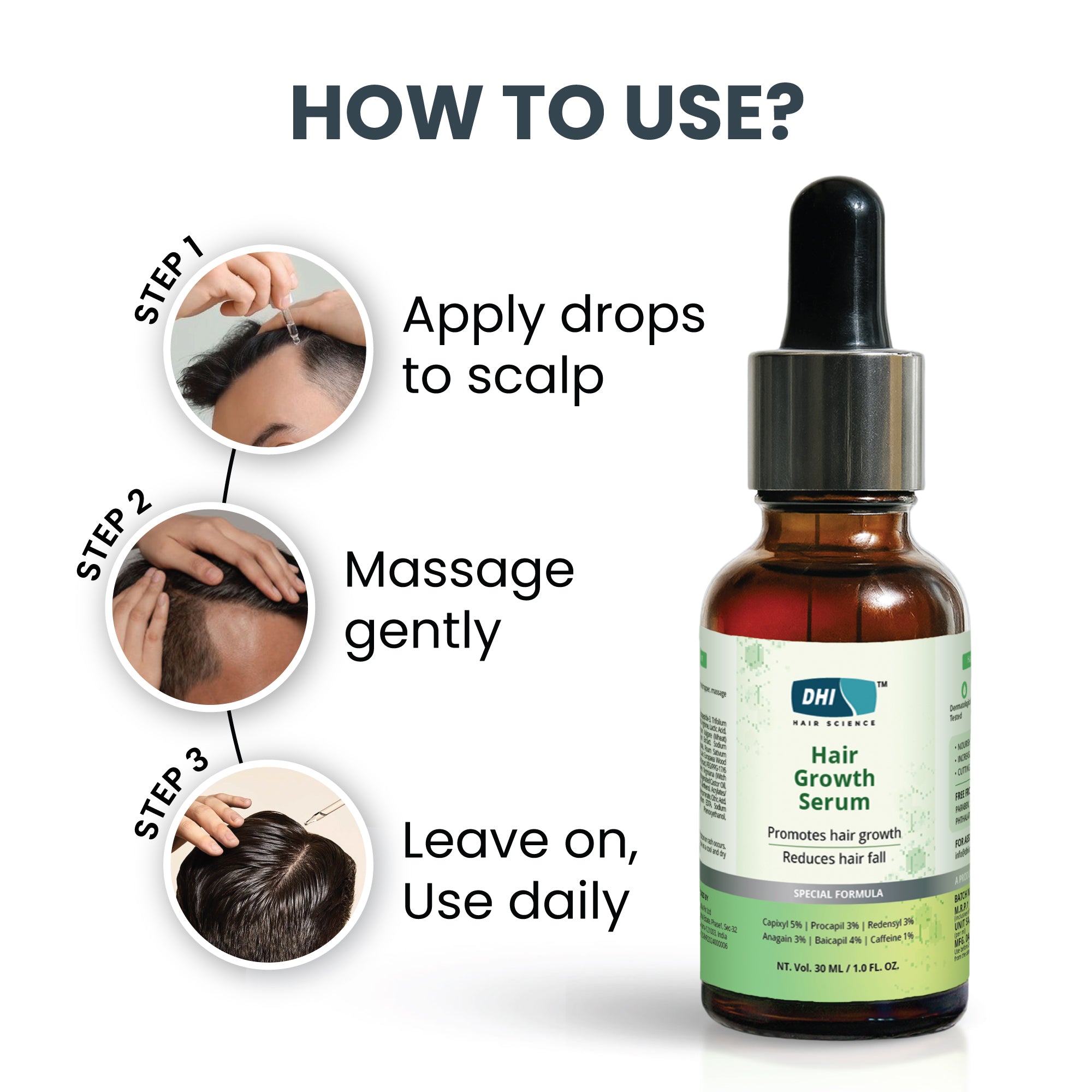 Hair Growth Serum with 19% Active Blend | 5% Capixyl, 3% Procapil, 3% Redensyl, 3% Anagain | 30 ml