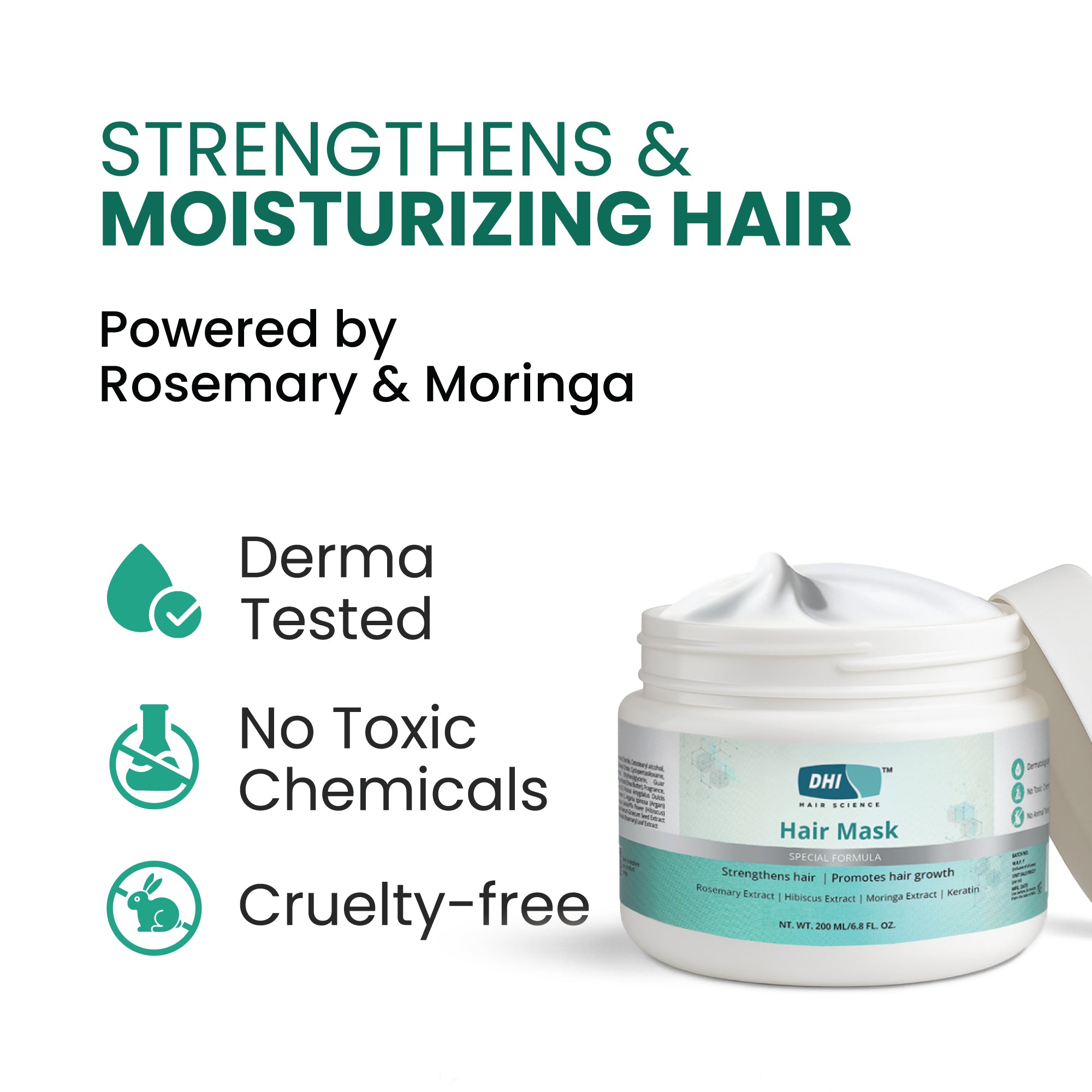 Hair Mask with Moringa, Keratin, Hibiscus & Rosemary | 200 ml