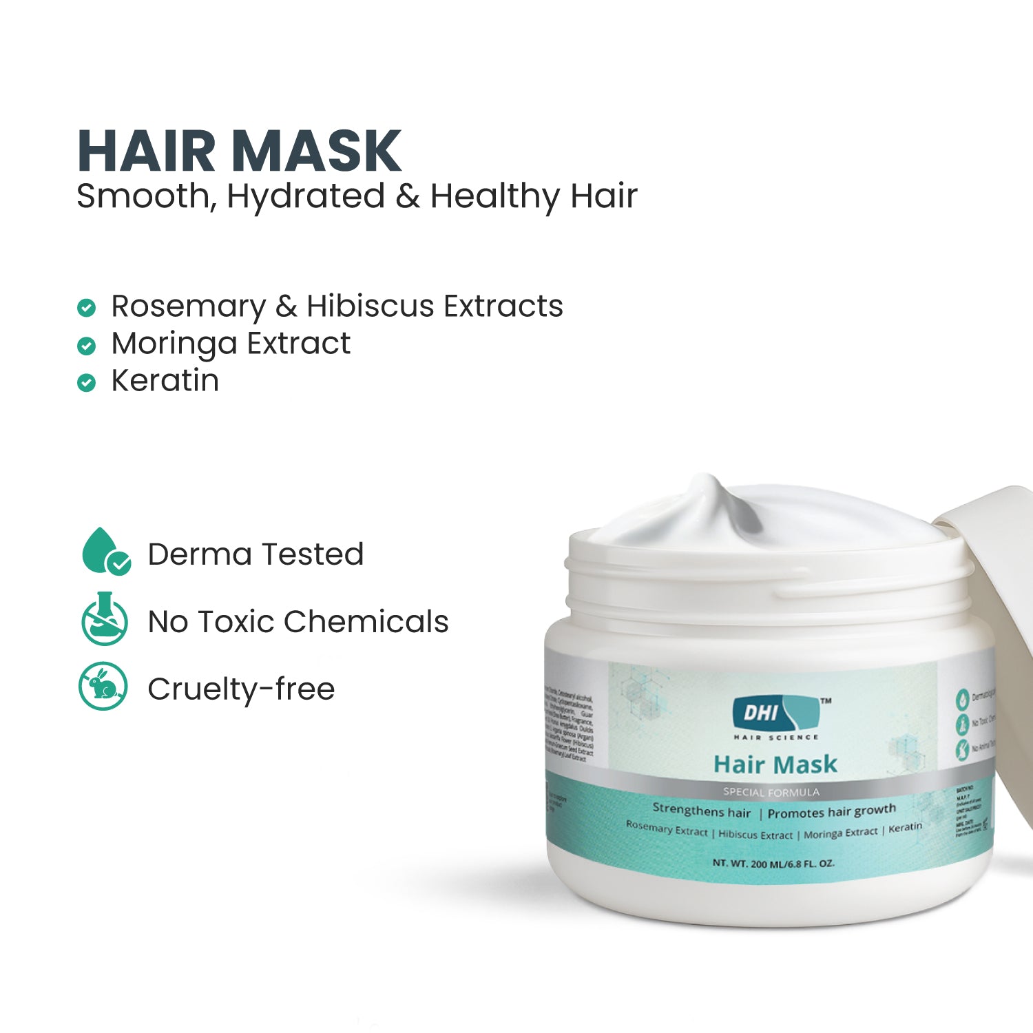 Hair Mask with Moringa, Keratin, Hibiscus & Rosemary | 200 ml