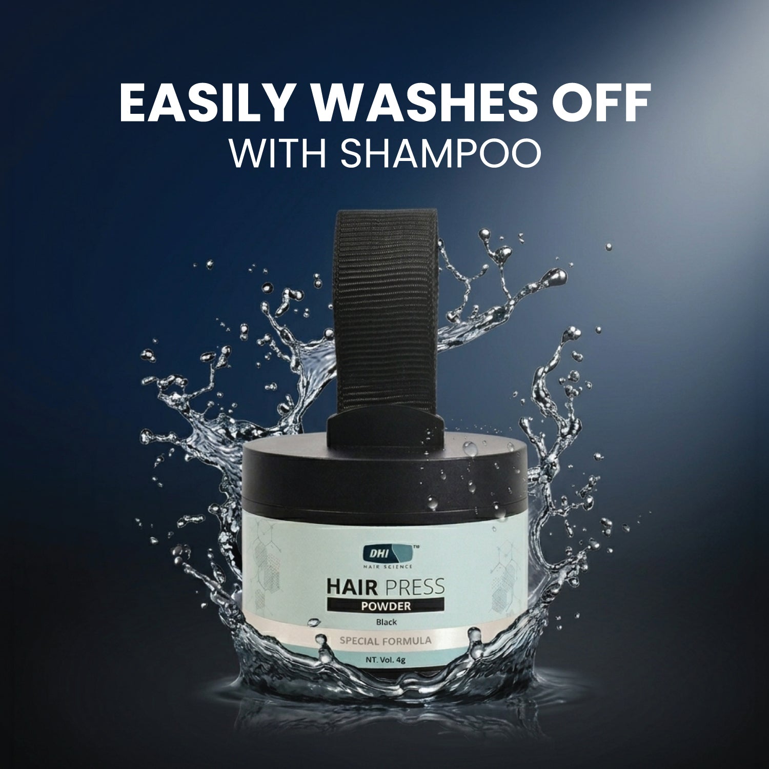 DHI Hair Press Powder - Instant Natural Grey Coverage, Hairline & Beard Filler, Matte Finish, Black, 4 gms