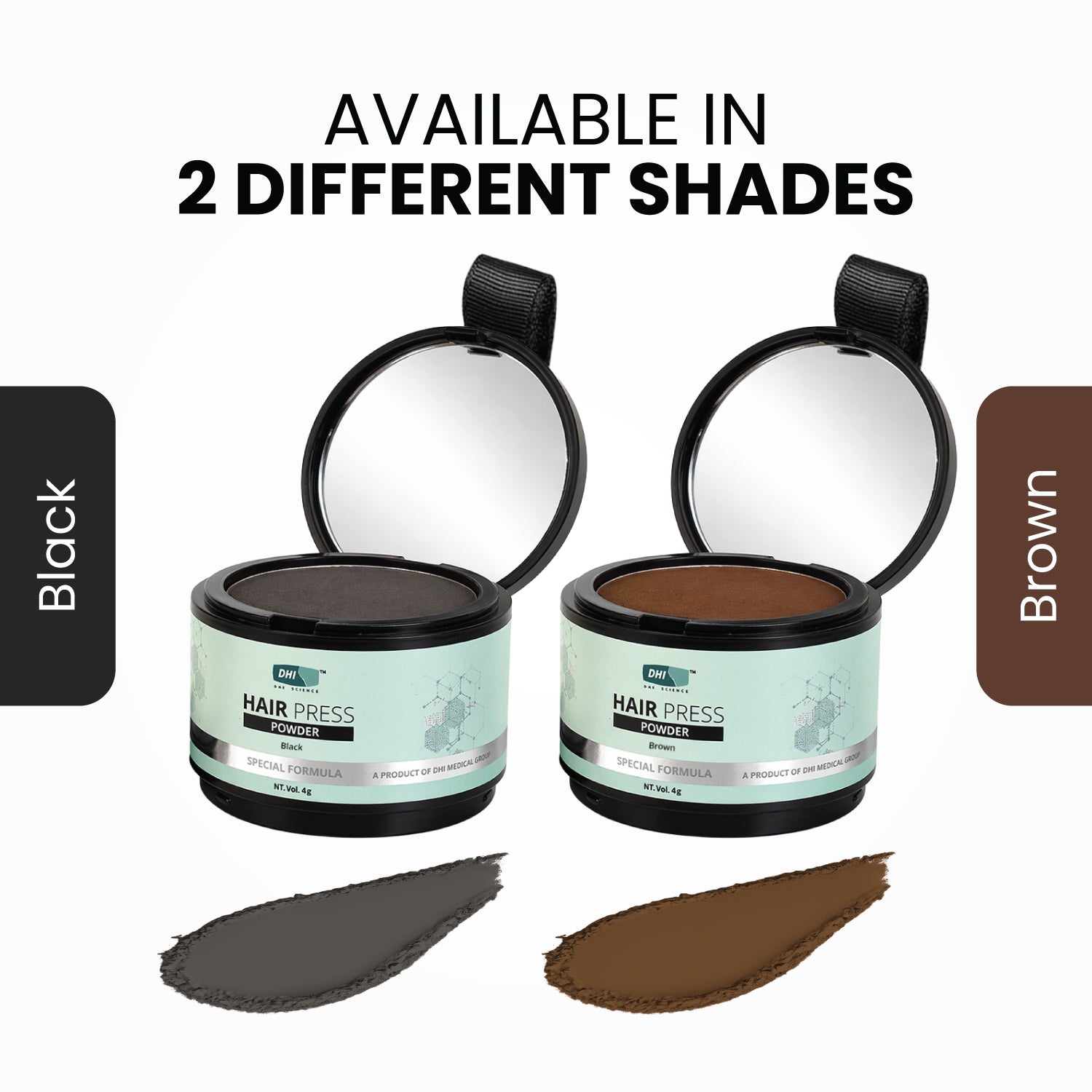 DHI Hair Press Powder - Instant Natural Grey Coverage, Hairline & Beard Filler, Matte Finish, Black, 4 gms
