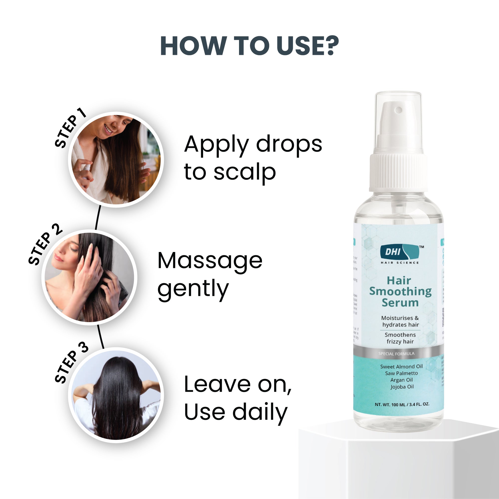 Hair Smoothing Serum with Argan, Sweet Almond, & Jojoba Oils | 100 ml