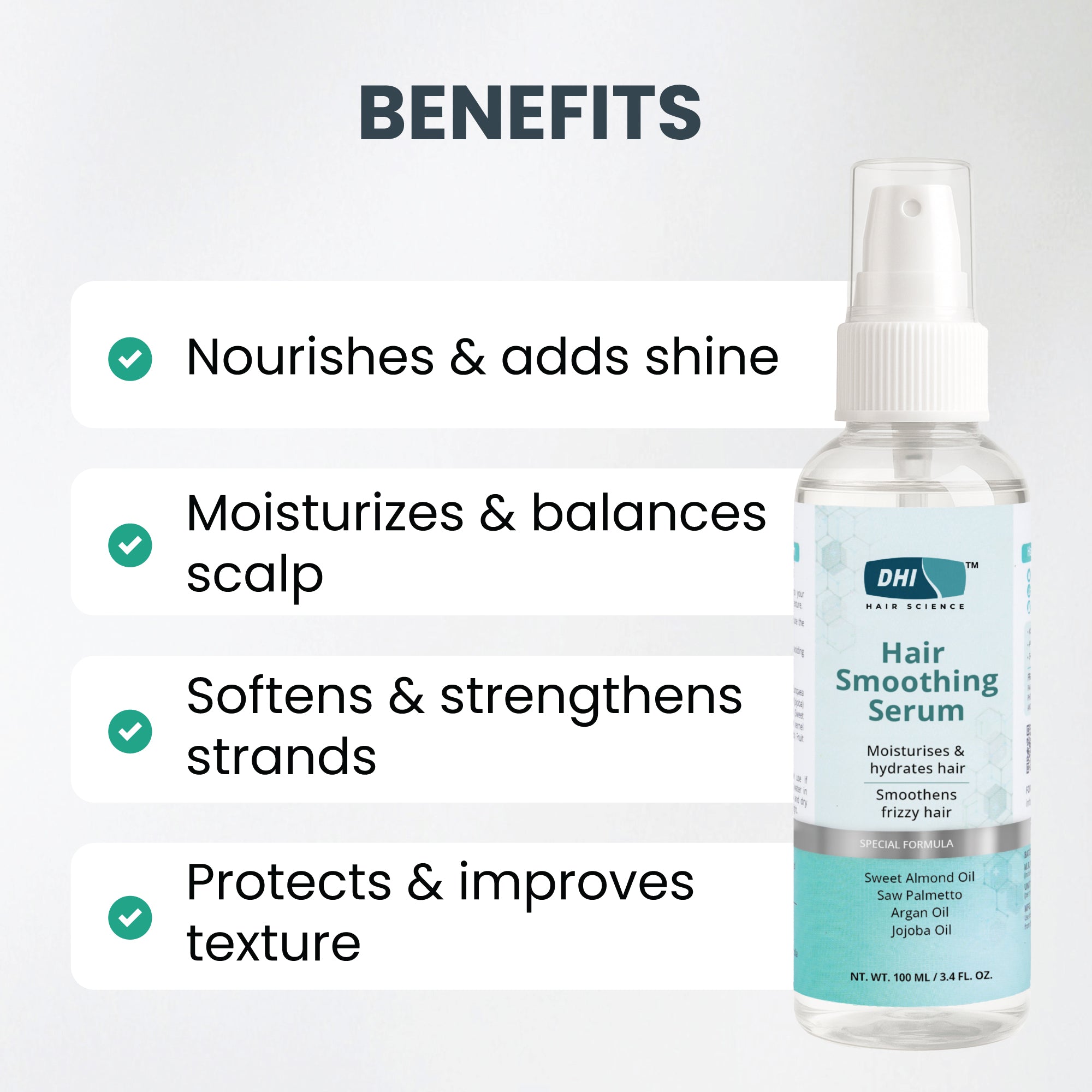 Hair Smoothing Serum with Argan, Sweet Almond, & Jojoba Oils | 100 ml