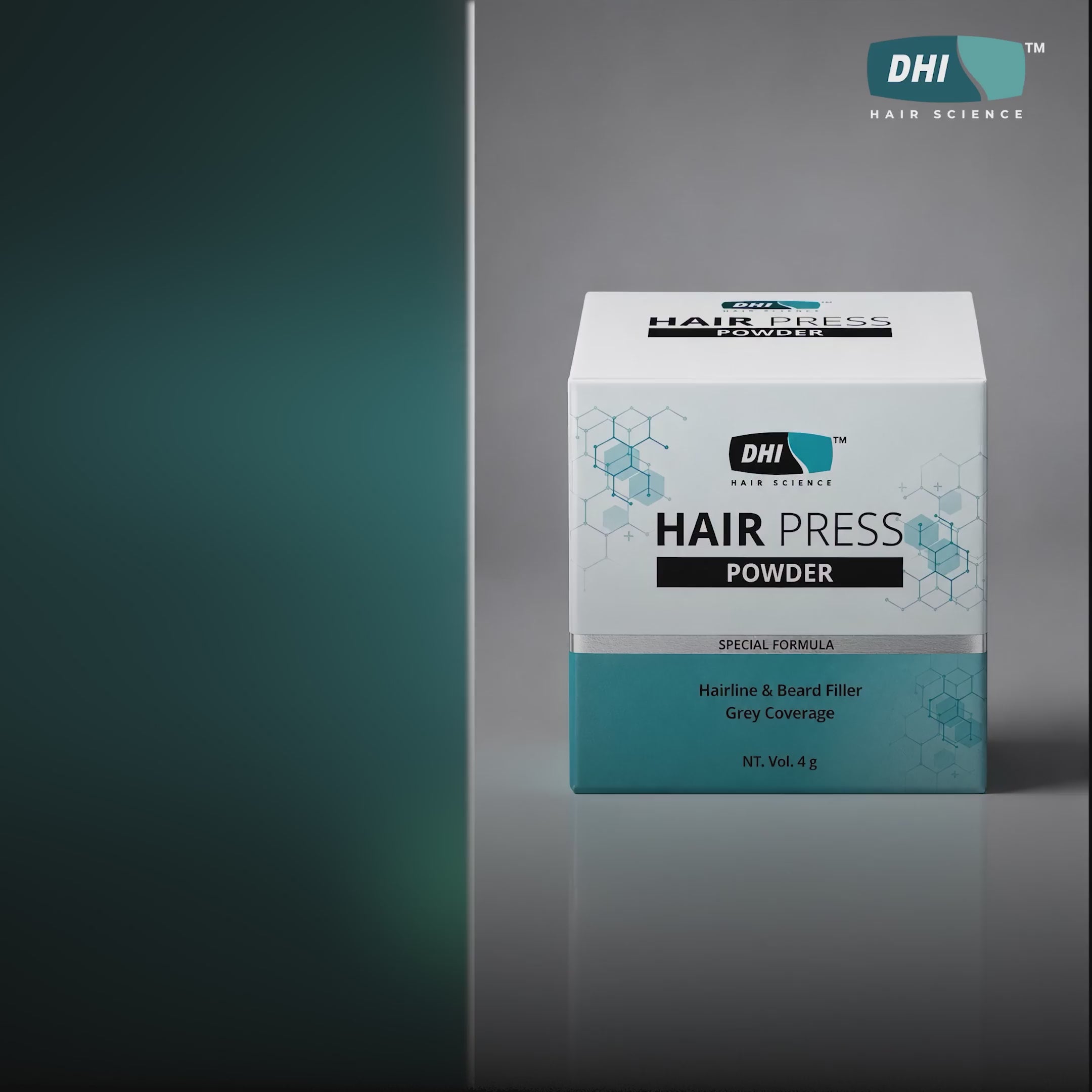 Load video: DHI Hair Press Powder - Instant Natural Grey Coverage, Hairline &amp; Beard Filler, Matte Finish, Black, 4 gms
