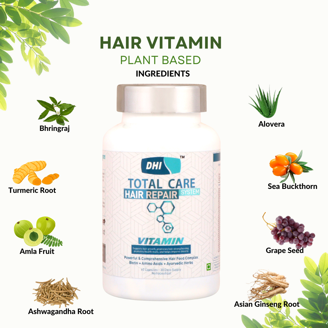 DHI Plant Based HAIR VITAMIN with Biotin 60 Capsules | DHT BLOCKER Capsule with Saw Palmetto & Pumpkin Seed Powder, 60 Capsules (Combo)